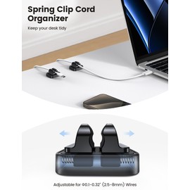 5Pack Cable Spring Holder Clips, Cord Organizer for Desk - Lamicall Adjustable Cord Wire Holder Keeper, Phone Charger Organizer Clips, Wire Cable Management for Nightstand Wall Car Office Desktop