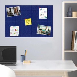 HULAVO Large Felt Cork Board for Wall 36" x 24" with 35 Pushpins, Self Adhesive DIY Felt Bulletin Board Pin Board for Office School Home Wall Decor Stickers Memos Photos Display (Dark Blue)