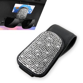 Ferianl Bling Sunglasses Holder for Car, Magnetic Leather Sunglasses Holder, Visor Sunglasses Ticket Card Storage Clip, Universal Car Interior Accessories for SUV Sedan Truck（Silver）
