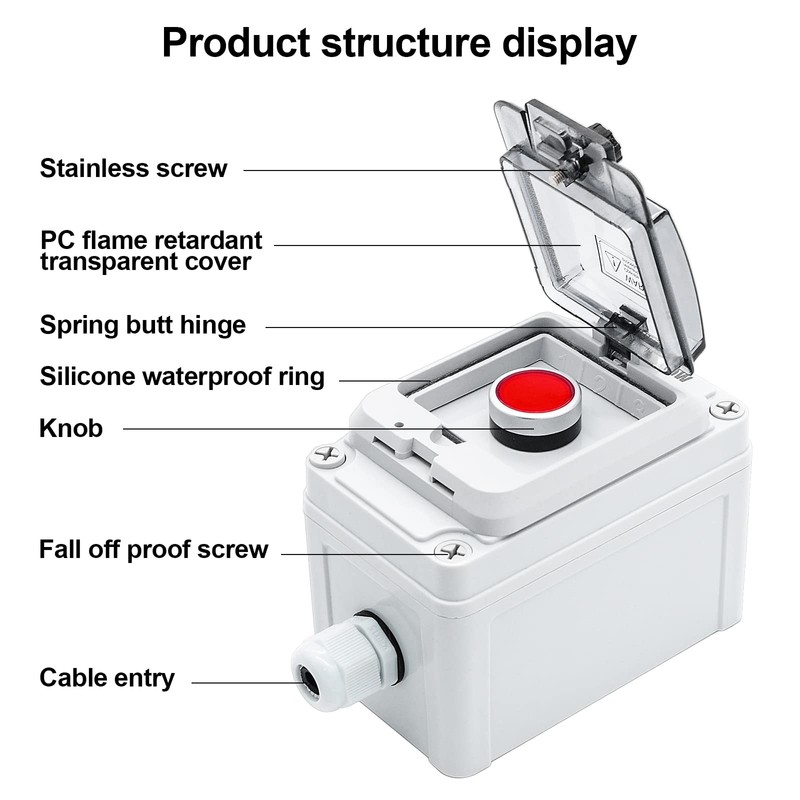 OELFFOW IP67 Button Switch Outdoor Waterproof Box Red Emergency Button