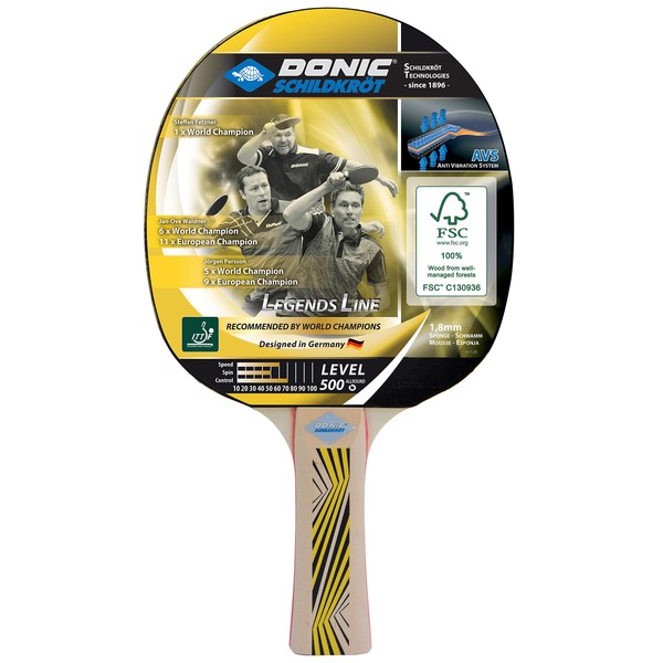 Donic-Schildkröt Legends 500 FSC Table Tennis Bat, AVS Handle Damping,