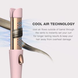 MIRACOMB Cool Air Curler Titanium Curling Wand 2 in 1 Hair Flat Iron 1” Styler for Loose Curls and Straight Styles, Max 430F, Auto Off, Dual Voltage (Pink)
