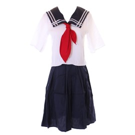 Kawaii-Story JL-704 Seifuku 3-Piece Japan School Uniform White Navy Blue Sailor Lolita Cosplay Costume (L), blue