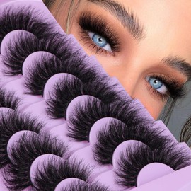 wiwoseo Mink Lashes Fluffy Strip Eyelashes Cat Eyes Lashes 8D Fairy Thick Volume Faux Mink Lashes Looks Like Extension 18MM Natural Wispy Fluffy Lashes 7 Pairs False Eyelashes