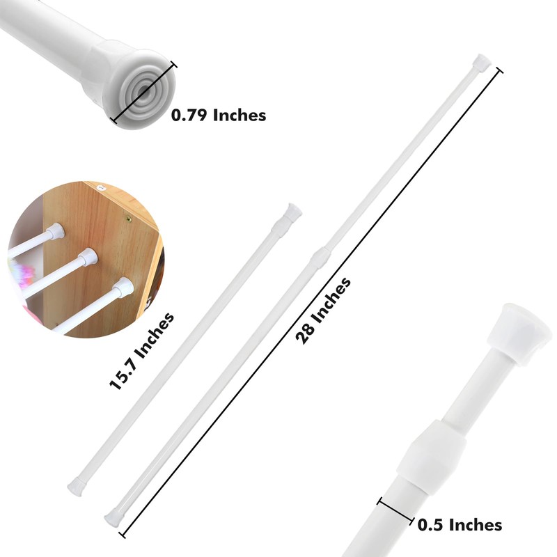 8 Packs Small Tension Rods 16 to 28 inch, Spring