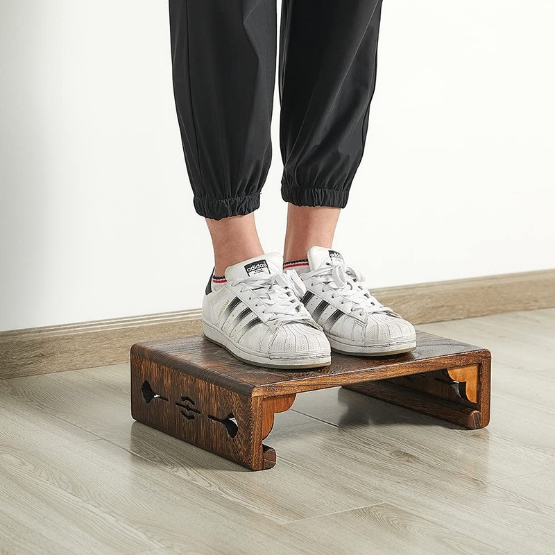SINOBEST Low Wood Stool, Rectangular Bed Step Stool, Large Surface