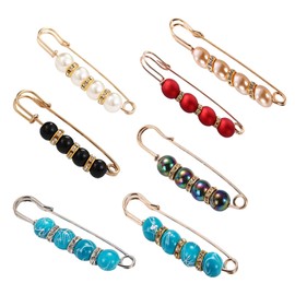 XOLY Pearl Brooch Sweater Shawl Hat Clip Neckline Pins Double Faux Pearl Brooches for Women Up Buttons Clothing Dresses Decoration Accessories Pant Waist Tightener Safety Pins (7pcs 7.5.c.m.)