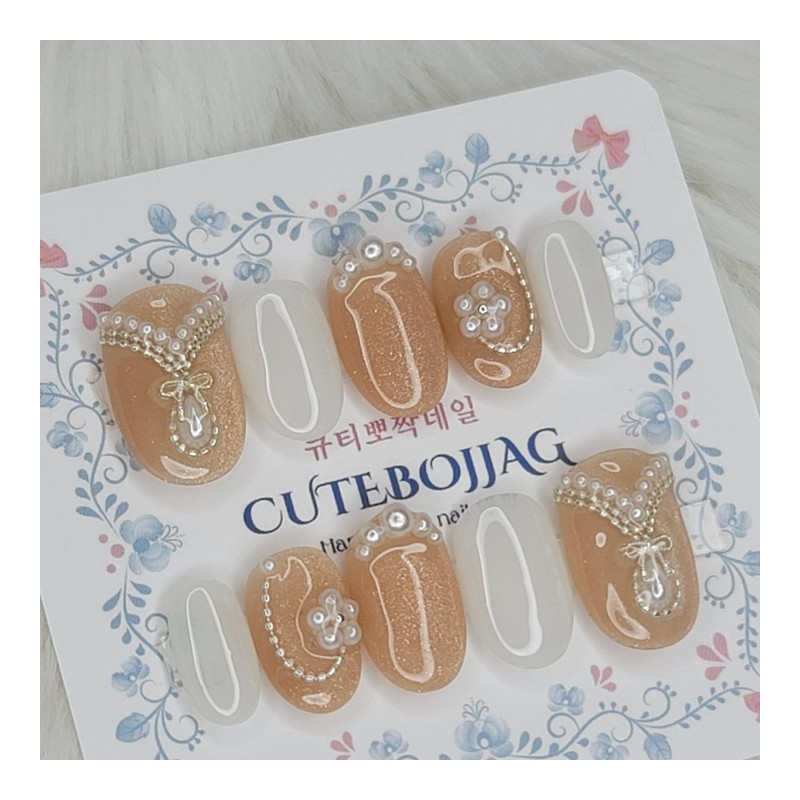 Wedding pearl ball handmade nail tips - Square M /