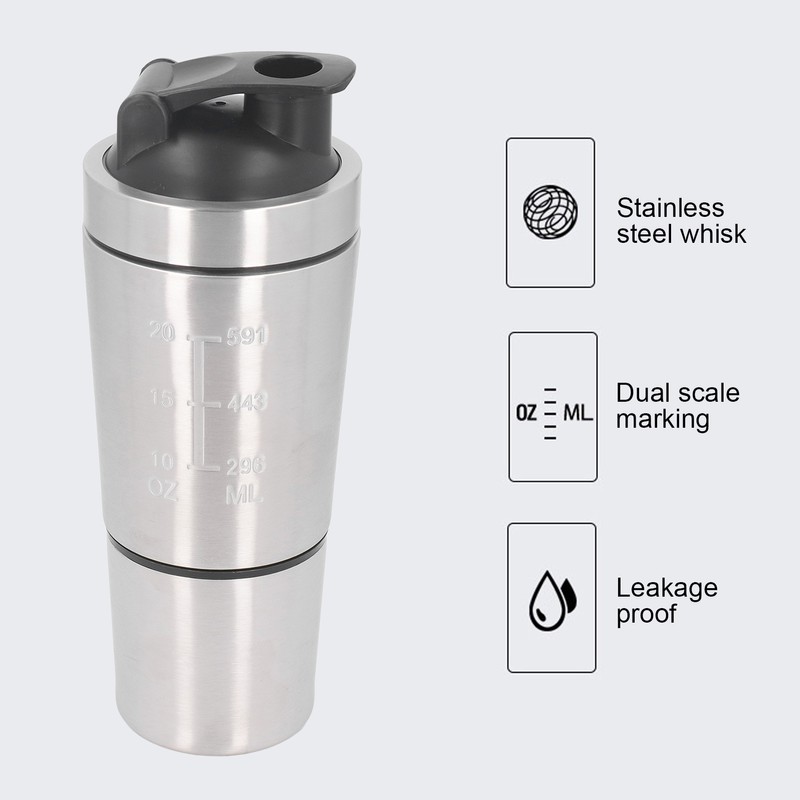 Shaker Bottle 800ml Stainless Steel with Whisk Portable Protein Shaker