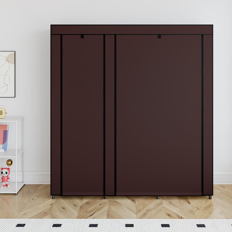 SORCEDAS Portable Closet Wardrobe Storage Organizer Metal Hanging Rack Non-Woven