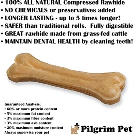 Pilgrim Pet Dog Bones Long Lasting 5-Pack – Natural Compressed Rawhide Bones for Aggressive Chewers – Zero Flavors, Preservatives – Safe Dog Treats Ideal for All Breeds and Sizes (Huge ~ 12.5")