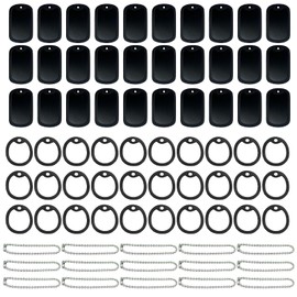Famimueno Name Tag Aluminum Chain, DIY Engraved Lost Collar ID Silencer Tag Cover (50 Black Aluminum Tags + 50 Pcs 12cm Chain + 50 Tag Cover Set)