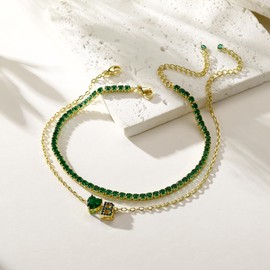 Ankle Bracelets for Women Gold Initial Anklet For Women Waterproof Dainty Adjustable Tennis Ankle for Summer Beach Jewelry (B-cz-green)