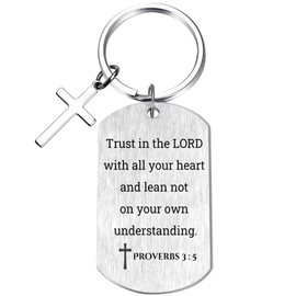 Inspirational Scripture Keychain with Cross - Bible Verse Matte Key Chain Religious Gift for Christian, Grey, Medium