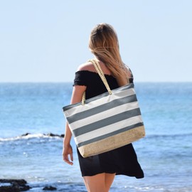 oscaurt Beach Bag XXL Family Shopper Bag Women's Swimming Bag Waterproof Shoulder Bag Beach Tote Bag with Zip Foldable Travel Bag Sports Bag Travel Bag (Dark Grey)