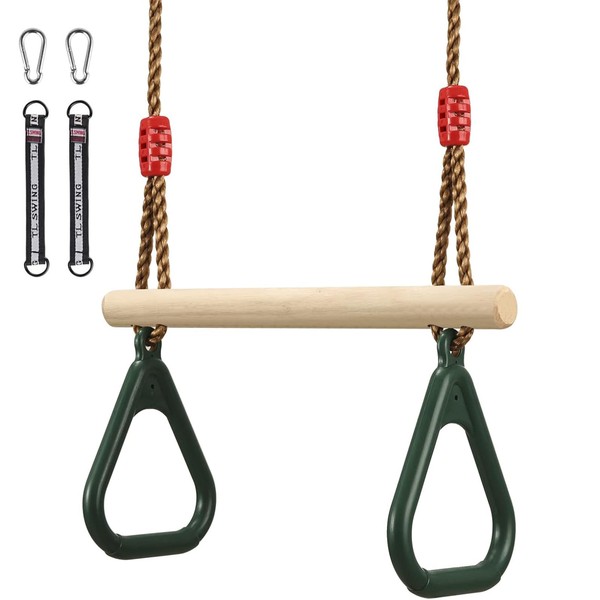 Trapeze Swing Bar Rings, VIsuIvit Children's Wooden Trapeze Swing Bar