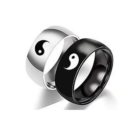 COLORFUL BLING Sainless Steel Yin Yang Tai Chi Matching Couple Rings Balance Engagement Promise Ring Chunky Finger Bands Anniversary Wedding Band for Men Women -Size 8