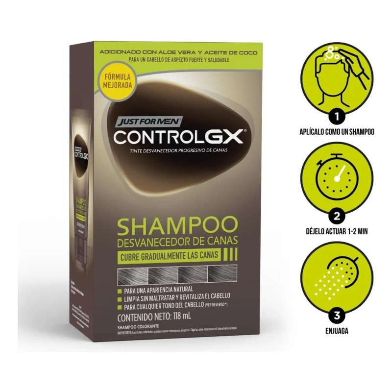 Shampoo Just for Men Control Gx, Desvanecedor Progresivo De Canas,
