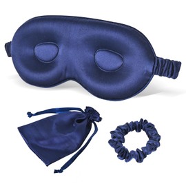 Euatiwal Sleeping Sets Includes Silk Sleep Mask,Silk Scrunchies,Contoured Cup Eye Mask for Sleeping,3D Contoured Cup Eye Mask for Sleeping Women, Perfect Blocks Light for Sleeping (Blue)