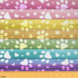 Feelyou Pup Dog Dog Paw Print Fabric by The Yard 3 Yards Rustic Wooden Decorative Waterproof Puppy Pets Animal Themed Upholstery Fabric for Chairs Cute Cartoon Fabric for Home DIY Projects