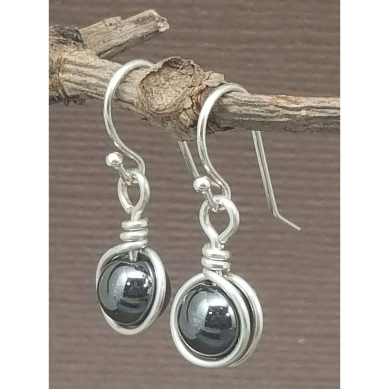 Sterling Silver Hematite Natural Gemstone Dangle Drop Earrings