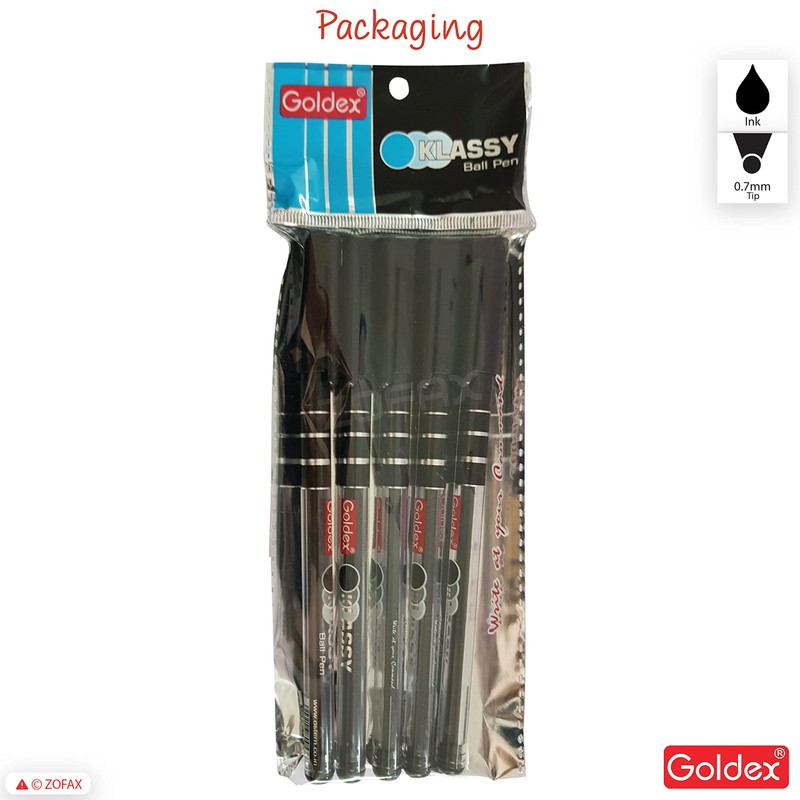 Goldex Klassy BLACK 5 x 0.7mm Fine Tip Ballpoint Pens