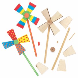 Baker Ross AT844 Wooden Windmill Kits - Pack of 5, For Kids Arts and Crafts Projects
