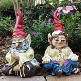 Nowaday Gnomes - The 60's Peace Man and Chick Hippie Zen Gnome Couple Home & Garden Gnome Statue 10" H