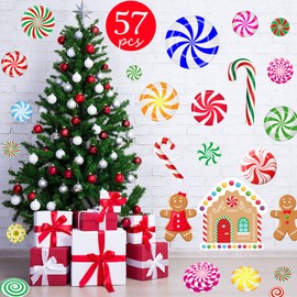Funnlot 57PCS Peppermint Floor Decals Christmas Wall Stickers Decals Christmas Stickers Candy Wall Stickers for Candyland Decoration