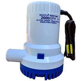 SAILFLO 2000 GPH Fully Submersible 12 Volt Electric Bilge Pump - 1-1/8 dicharge hose outlet - Heavy-Duty, Water-Cooled Motor with Snap Lock Strainer Base for Easy Installation