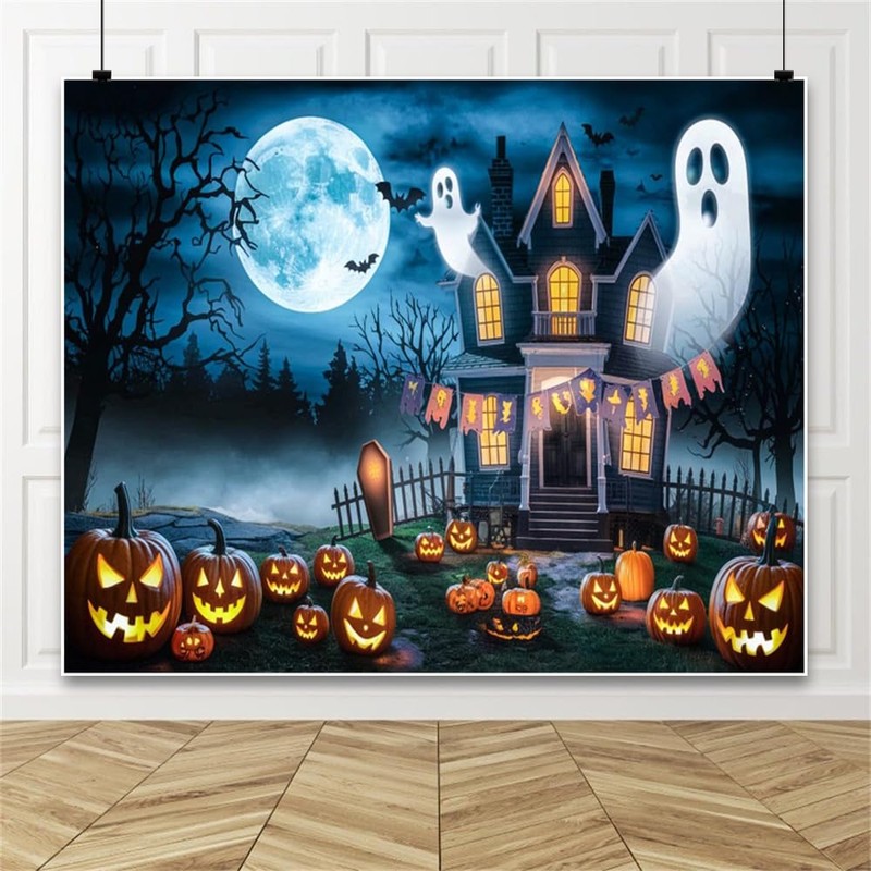 Halloween Backdrop 10x8ft Happy Halloween Party Backdrop Haunted Castle Ghost