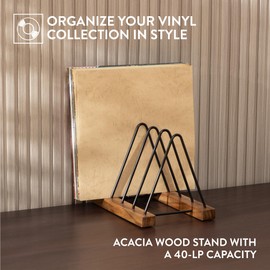 Big Fudge Vinyl Acacia Wood Record Storage - LP Holder with Scratch-Resistant Base - Album Collection Display Stand - Easy-Assemble Organizer Rack for Records - Holds 30-40 LPs