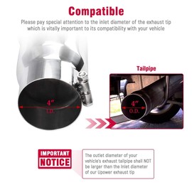 Upower Diesel Exhaust Tip Turn Down 4 inch inlet 5" outlet diameter 16" Long Stainless Steel 304 Bolt On Tailpipe