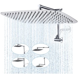 G-Promise All Metal 16 Inch Rain Shower Head with Adjustable Extension Arm, Full-Body Large Shower Head for Spa-Like Rainfall (16 * 10 Inch, Chrome)