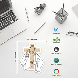 3pcs Jesus Line Art Stickers – 3x3 in Minimalist Christian Vinyl Decals – Modern One Line Cross Design Faith Stickers for Water Bottles, Laptops, Journals, Prayer Gifts