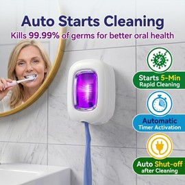 Toothbrush Holder for Bathroom, Cordless Auto Sanitizing Portable Toothbrush Case with Magnetic Wall Mount, 5-Min Rapid Clean Cycle, Smart Sensor Lid, for Home and Travel (Gray)