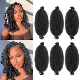 Springy Afro Twist Hair 6 Packs Marley Twist Braiding Hair Pre-Fluffed Spring Twist Hair For Soft Locs Afro Twist Hair For Women (1B# (Black#), 10 inch (Pack of 6))