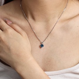 14K Solid White Gold Genuine Blue Topaz Pendant with 925 Sterling Silver Chain 8x8mm Heart Shape Solitaire December Birthstone Necklaces Fine Jewellery Promise Anniversary Birthday Gifts for Women Mom