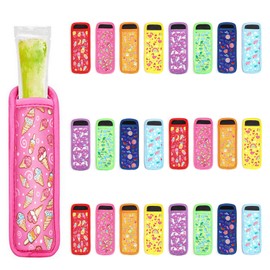 Ice Pop Neoprene Insulator Sleeves, Freezer Popsicle Holder Sleeves, Patterned Ice Sleeves Holder Bag, Reusable Washable Ice Popsicle Holders for Kids (24 Pcs Mixed Color with Pattern)