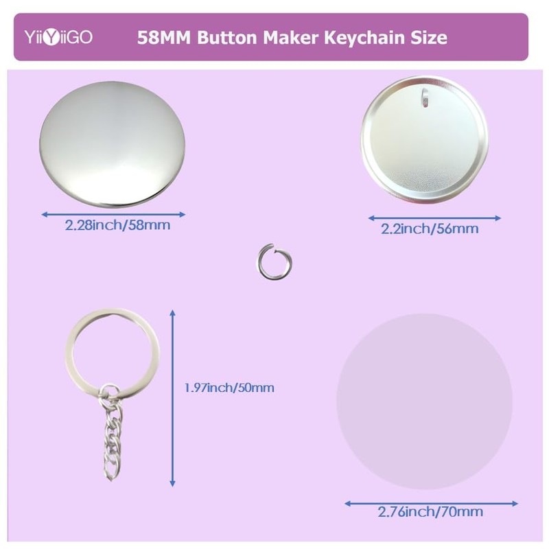 YiiYiiGO Button Maker Keychain Supplies, 50 Sets Pin Making Kit