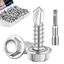 mxuteuk #8×1/2" Self Tapping Screws,410 Stainless Steel Self Tapping Screws for Metal,Self Drilling Screws,Hex Washer Head Sheet Metal Screws Suitable for Wood, Metal or Tough Materials (230PCS)