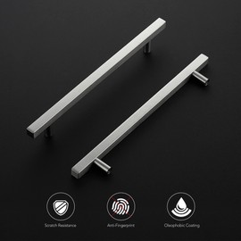 Ravinte 5 Pack 7-1/2 Inch Cabinet Pulls Brushed Nickel Sqaure Kitchen Cabinet Handles Silver Cabinet Hardware Stainless Steel Drawer Pulls 10 Inch Overall Length with Mounting Template