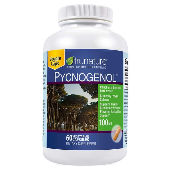 TruNature Pycnogenol 100 mg - French Maritime Pine Bark Extract, Powerful Antioxidant Support - 50 Vegetarian Capsules