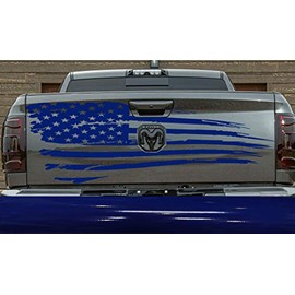 Distressed Tailgate USA American Flag Rear Door or Window Decal Sticker Car Truck Van Stickers fits Ford Chevy RAM or Any Large Pick up Truck Jeep Auto or Carss- Blue