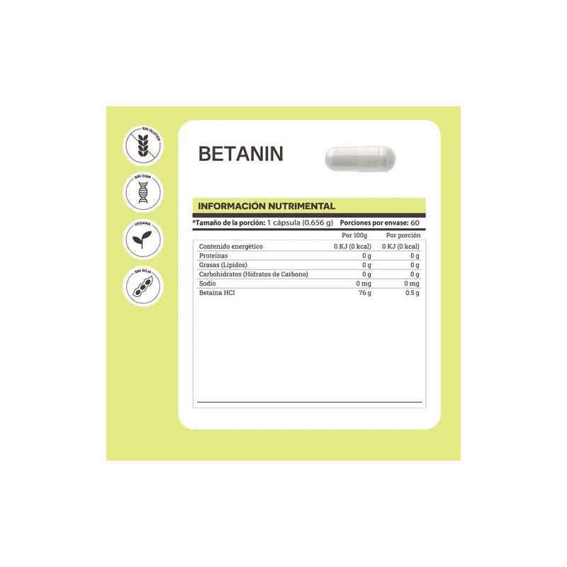 Matter Betanin Salud Estomago Betaína Hcl 656mg 60 Caps Sfn
