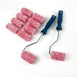 ALLGET Red Bambi Paint Roller Set 2.5 inch, 2 Roller Frame with 10 Microfiber Covers，1/2" Nap Mini Roller for Painting, Smooth finish, Non-Shedding, for small area painting (2.5-inch Paint Roller Set)