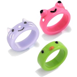 Indie Collocation Panda Cat Bear Rings for Teen Y2K Cute Frog Rings Dainty Rings Finger Rings for s Rings Clay Resin Aesthetic Hug Gift Trendy Simple Anime Rings for Men Eboy Egirl Women Smile Happy Face Rings anillos para mujer Indie Jewelry Accessories