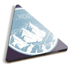 1 x Triangle Coaster - St Moritz Ski Switzerland Mountains Skiing Cork Backed MDF Glossy Tea Coffee Accessory #59035