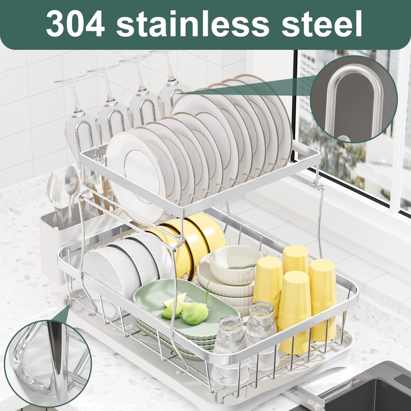 LIYI Dish Drying Rack,Large Dish Rack for Kitchen Counter,2-Tier Dish