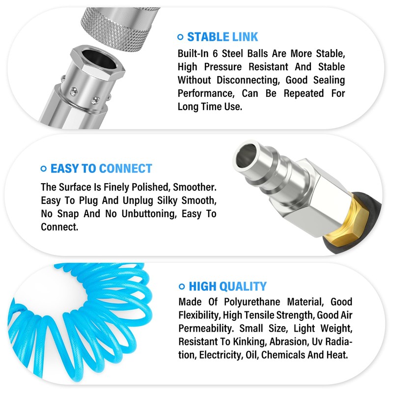TAILONZ PNEUMATIC 1/4" x 7.5M Reinforced Polyurethane Recoil Air Hose